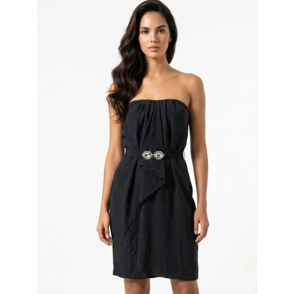 BCBGMAXAZRIA | Silk Strapless Belted Dress Black L